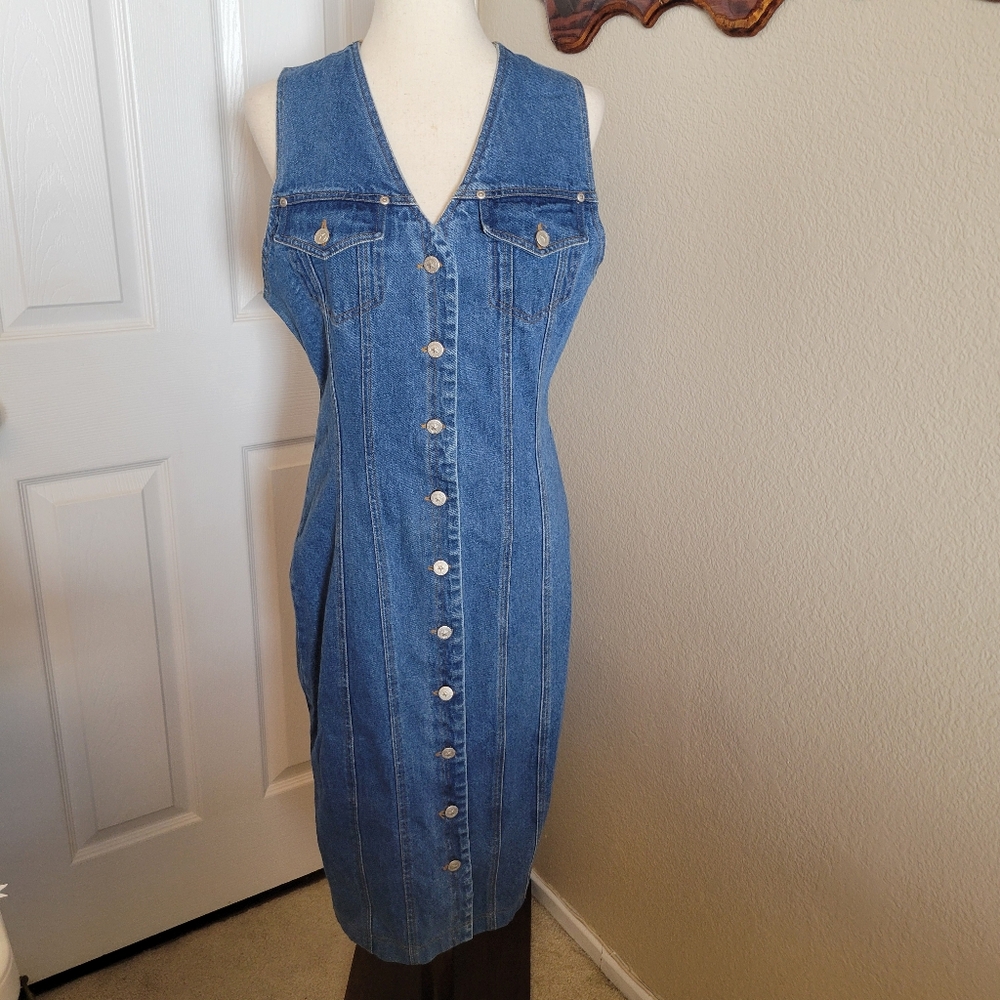 TRUE BLUE Denim Blue Jean Maxi Dress Vintage 90s y2k Western 100% Cotton Size M - Picture 10 of 15